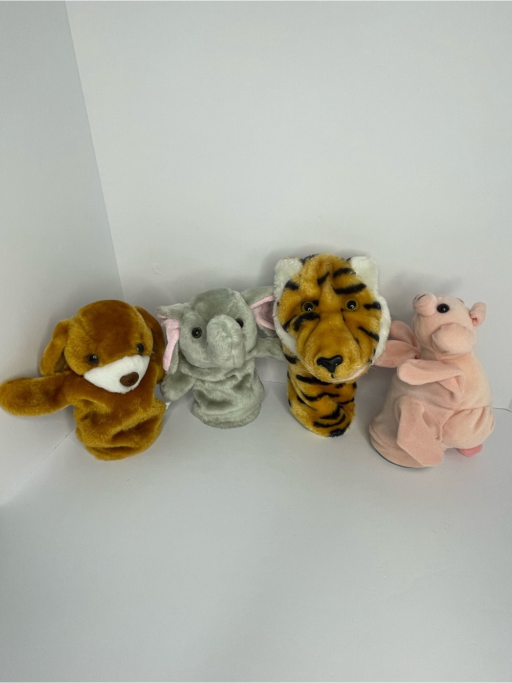Vintage Plush Hand Puppet Lot 1982 Dakin Tiger, Pig, Dog, Elephant Mixed Brands